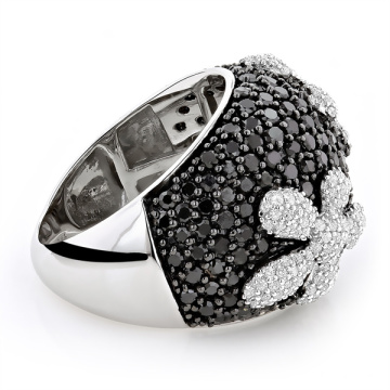 Joyería de plata negra del anillo 925 de la plata de la flor del diamante de la CZ